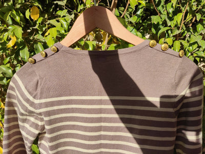 Striped Pullover with Gold Shoulder Buttons Size S