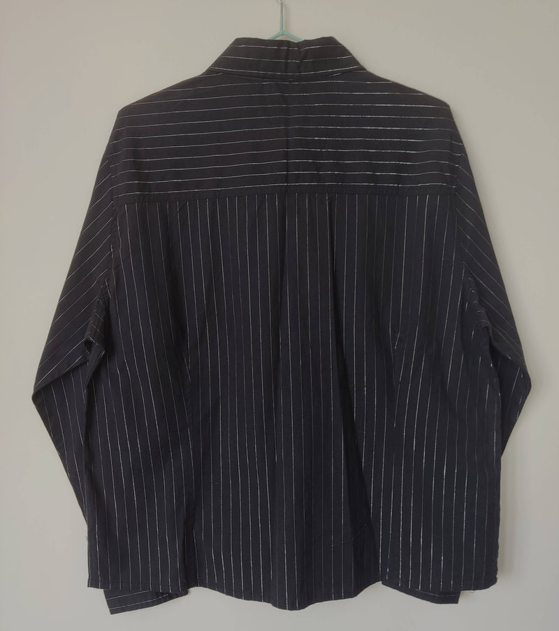 Black Striped Buttoned Blouse Size: L