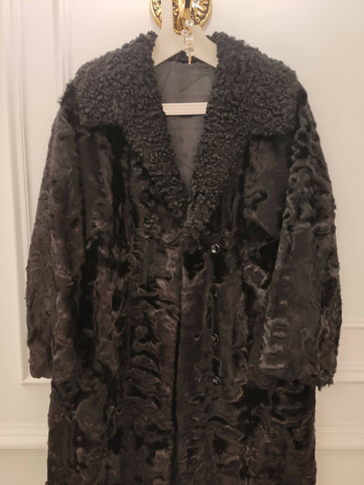 Long Black Genuine Astrakhan Coat Size L