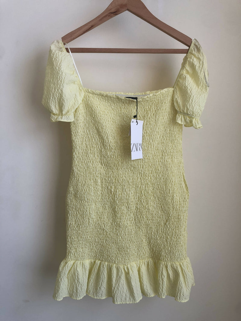 Zara Off-Shoulder Yellow Dress Size: L