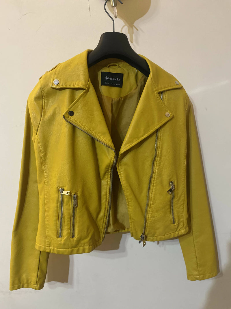 Stradivarius Faux Leather Biker Jacket Size: M