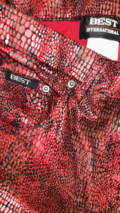 Red Snake Foiled Print Pants Size: S/M