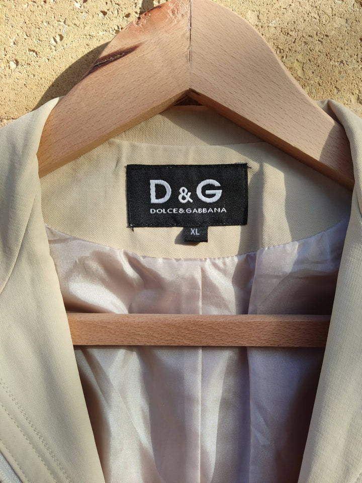 Beige Jacket with Zipper, Pockets & Belt