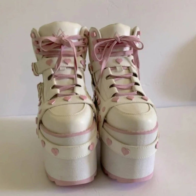 YRU QZMO BNDG HEART - White Platform Sneakers shoes Size: 38