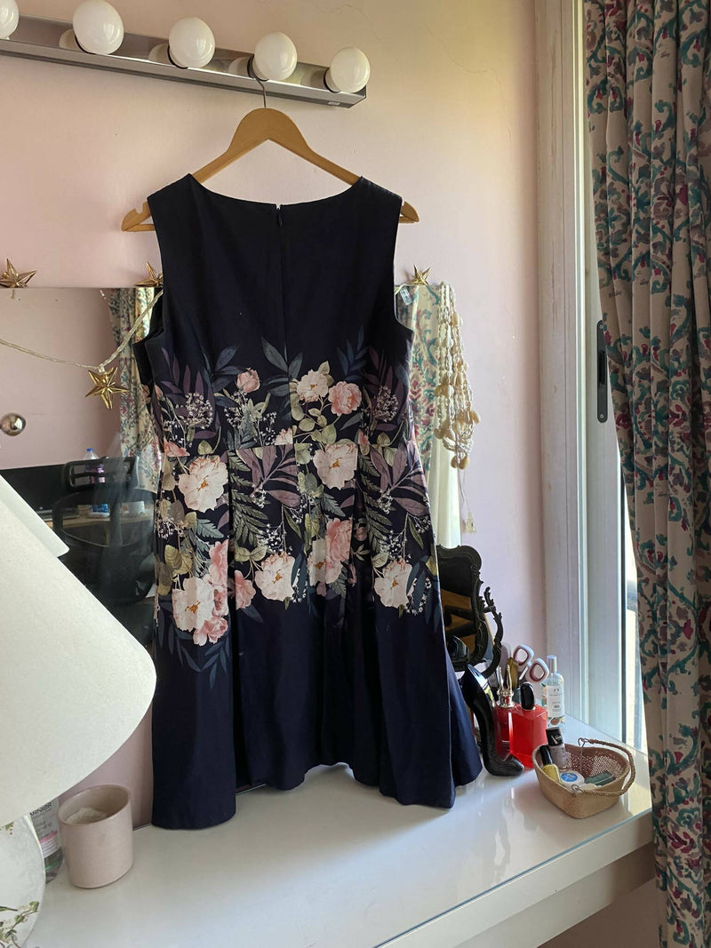 Monsoon Floral Navy Blue Dress (L)