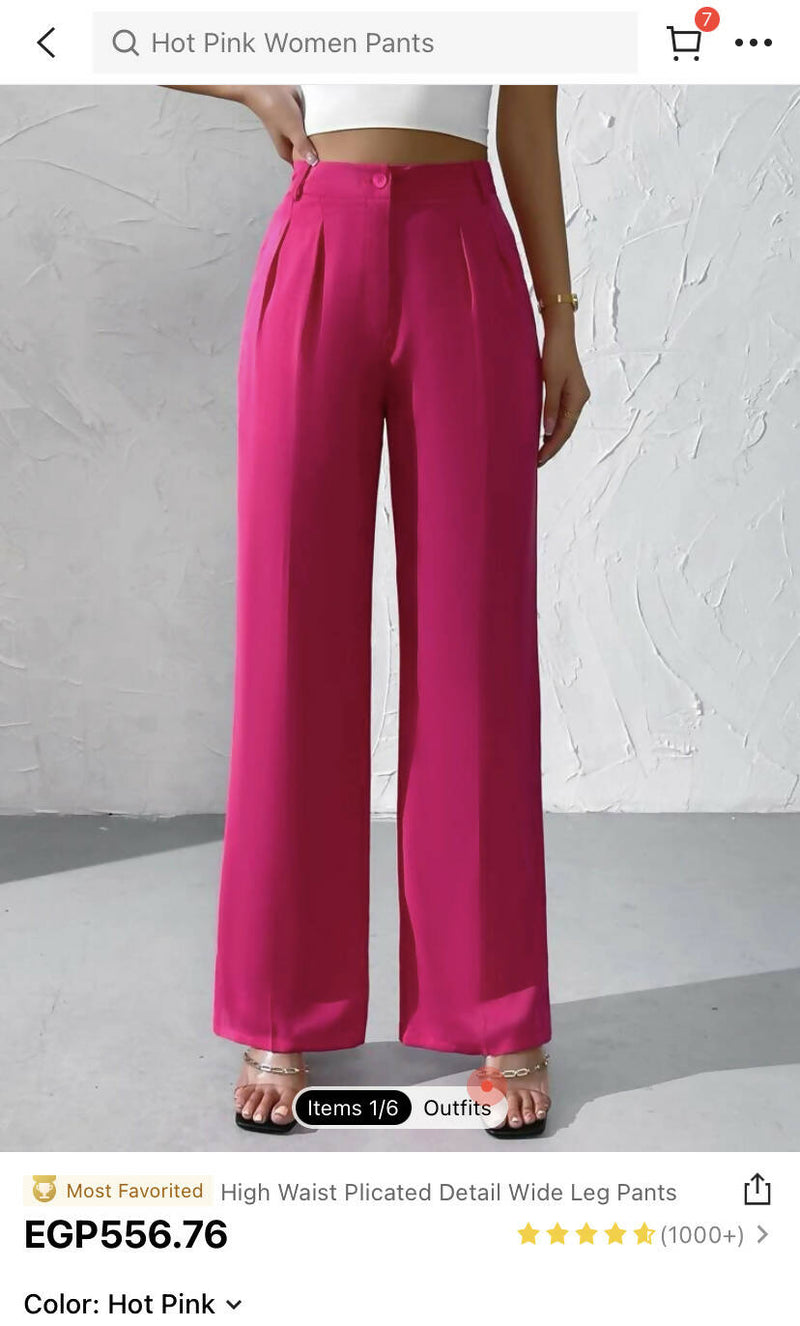 NEW Shein High Waist Plicated Detail Wide Leg Pants