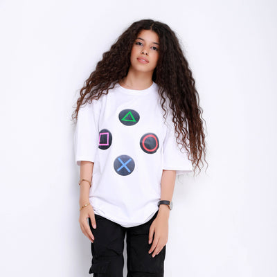 White Oversized PS buttons T-Shirt