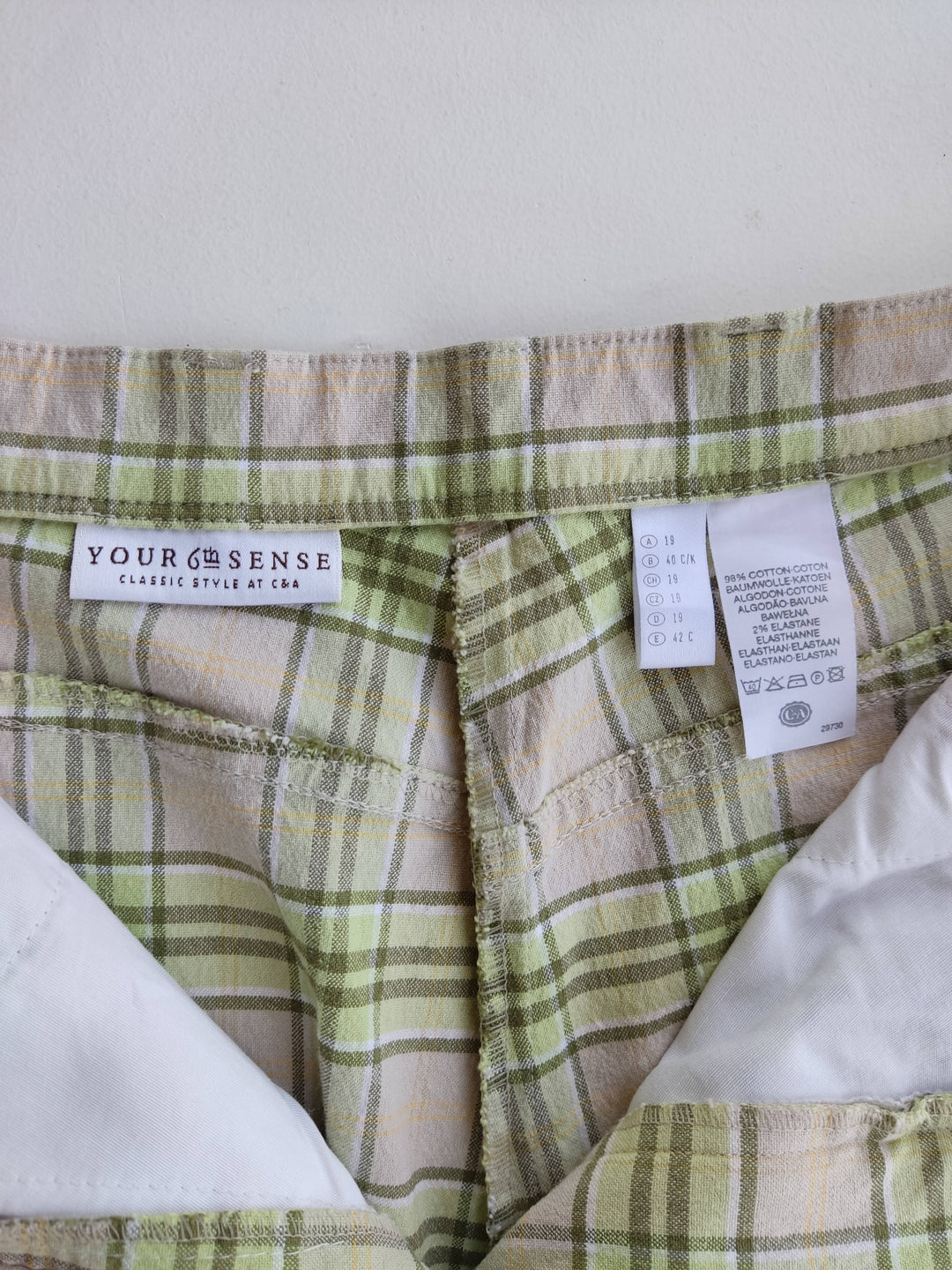 White & Green Checkered Vintage Pants
