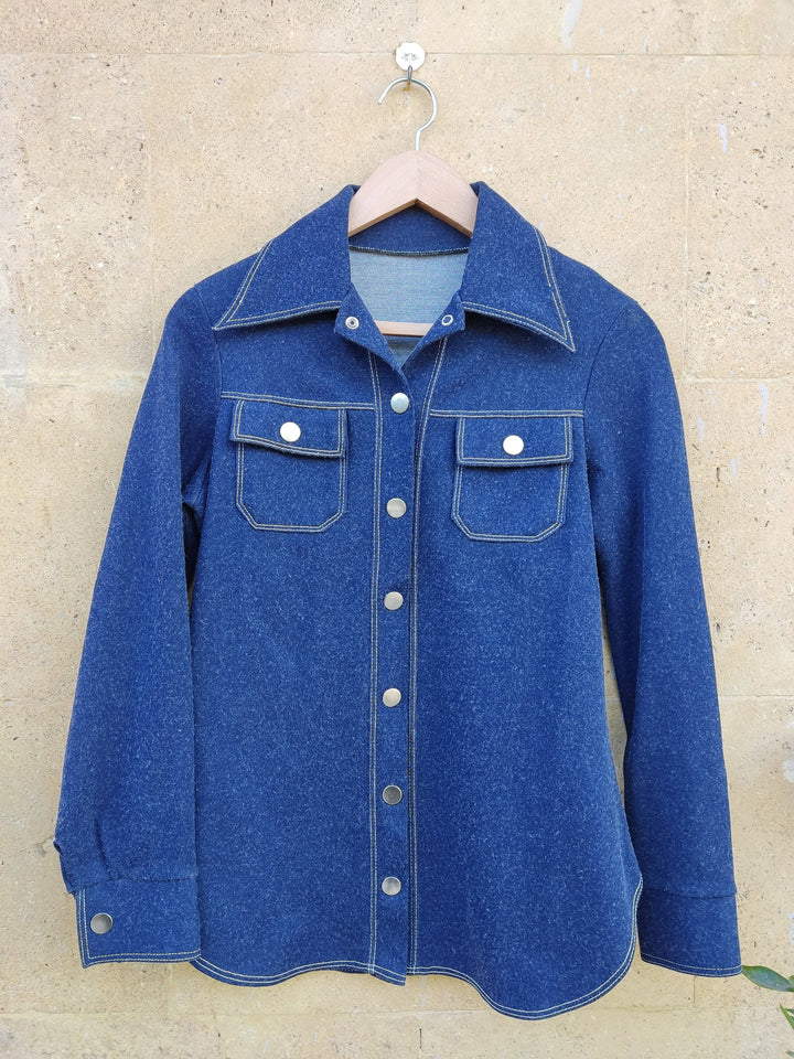 Jeans Buttoned Up Thick Elastic Shirt Size M