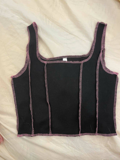 SHEIN Black & Pink Corset-Like Crop Top