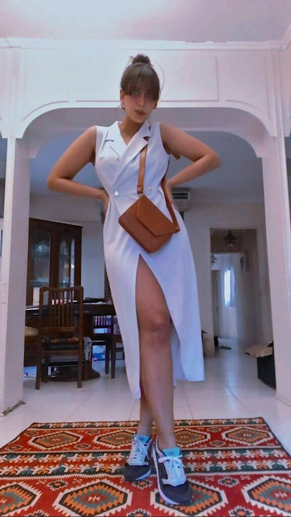 White Sleeveless Blazer Dress Size M
