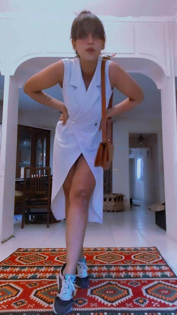 White Sleeveless Blazer Dress Size M