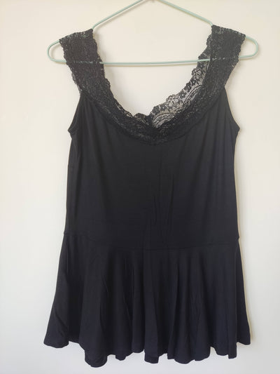 NEW Large Sleeveless Black Top with Lace
