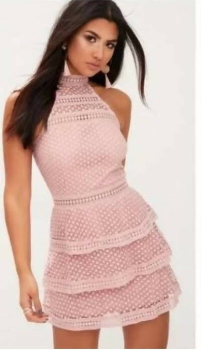 Brand New Pretty Little Thing Dust Pink Lace Dress Size 36