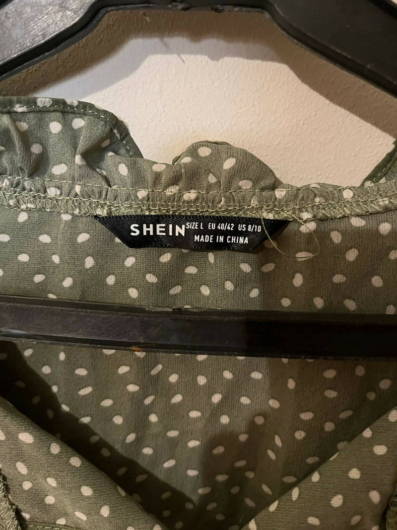 SHEIN Green Polka Dot Top Size: L