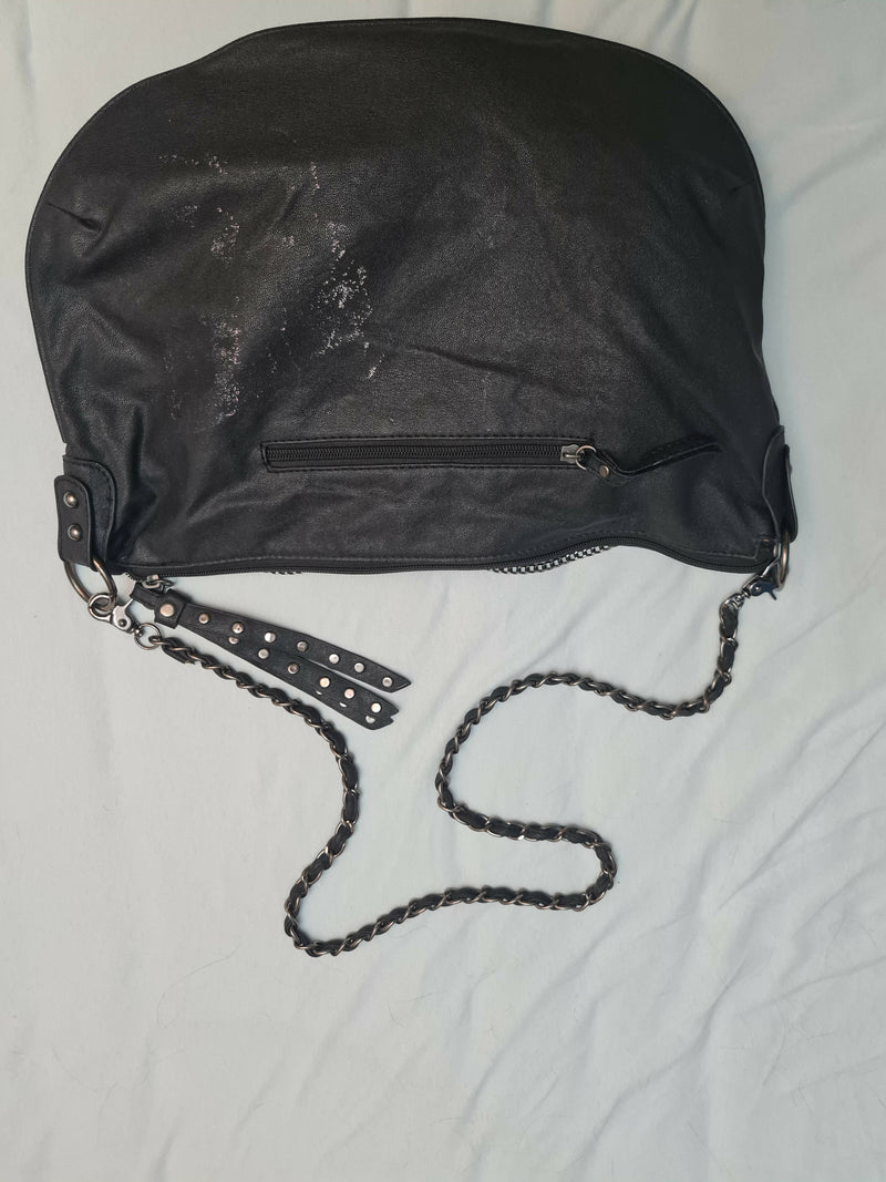 Edgy Black Leather Crossbody Bag with Chains