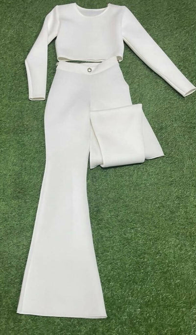 Long Sleeved Top & Flared Pants White Set Size S