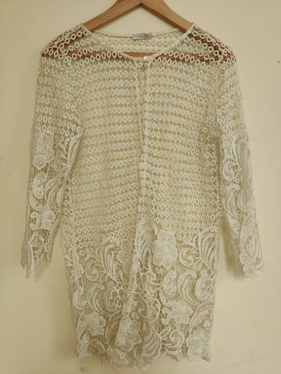 White Open Floral Patterned Cardigan Freesize