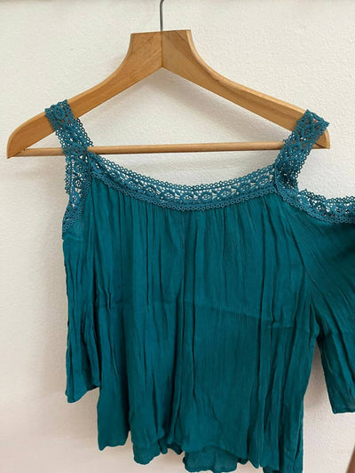 Pull&Bear Teal Open Shoulder Top Size S