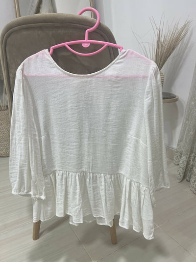 *New* H&M White Ruffled Puff Sleeves Blouse. Size: L