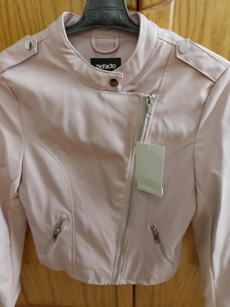 NEW with tag DeFacto pink leather jacket XS