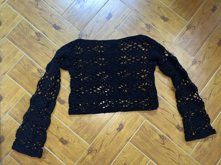 Black Crochet Crop Top Size: Freesize