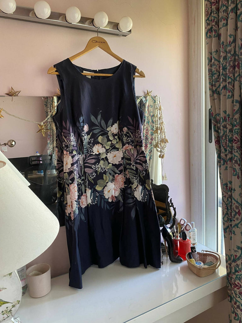 Monsoon Floral Navy Blue Dress (L)