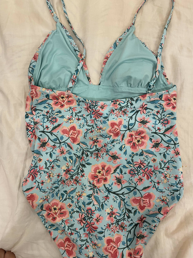 Floral baby blue one piece swimsuit