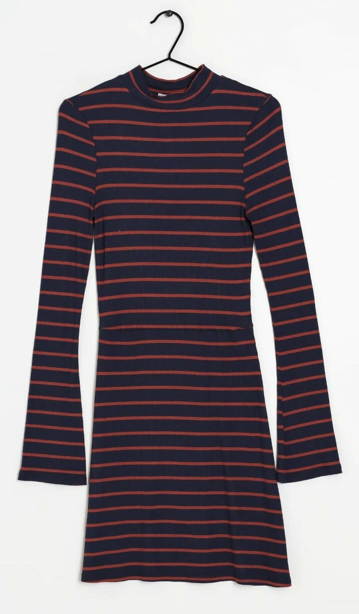 Mango Navy Orange Stripe A-line mid-length dress Size: S