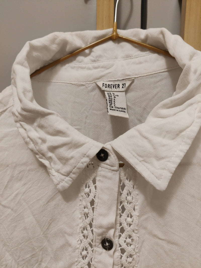 Forever21 Cream Buttoned Blouse Size: M/L