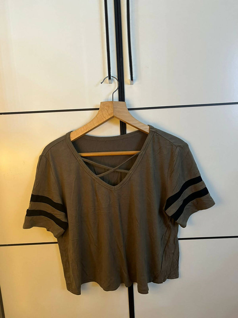 Olive Green Criss Cross Top Size M