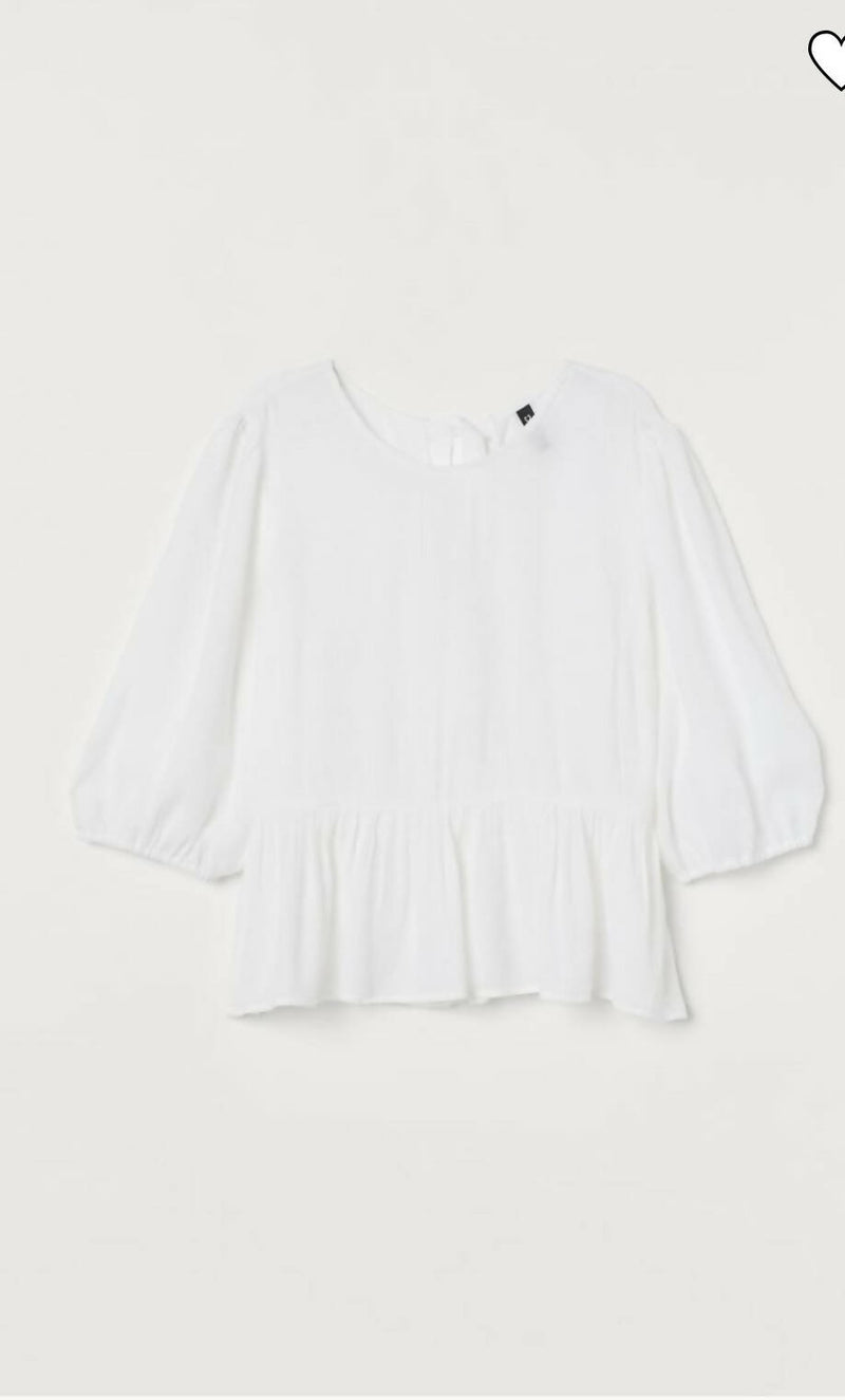 *New* H&M White Ruffled Puff Sleeves Blouse. Size: L