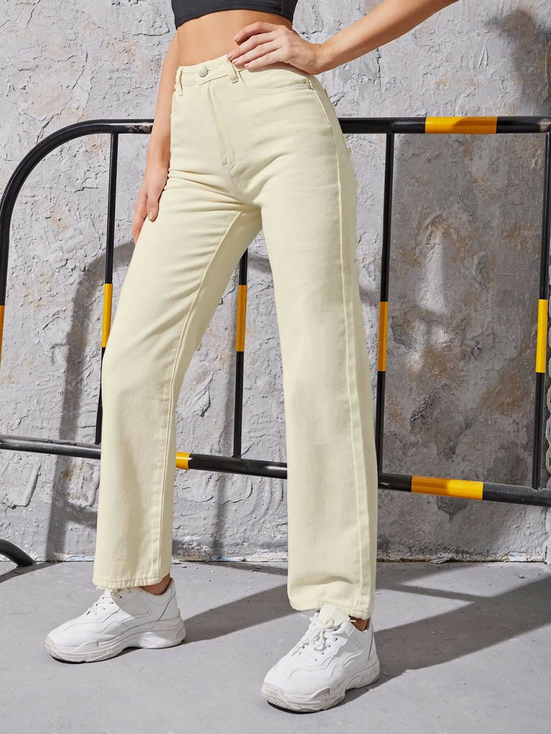 SHEIN Beige Straight Leg Jeans Size: 37