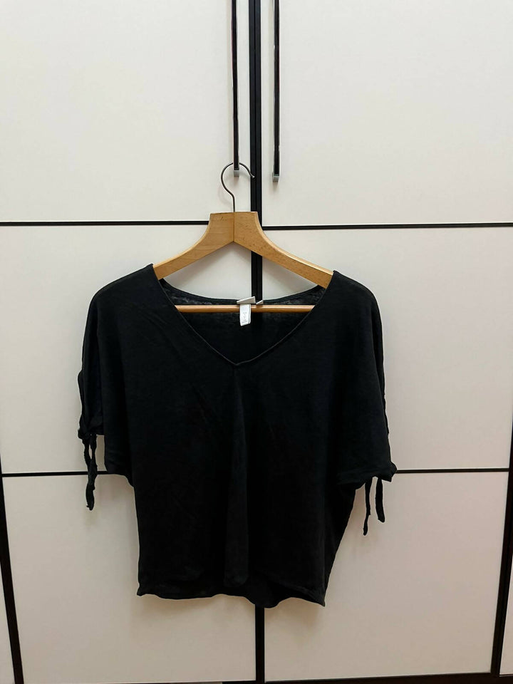 H&M Black Linen Top With Open Shoulders Size S