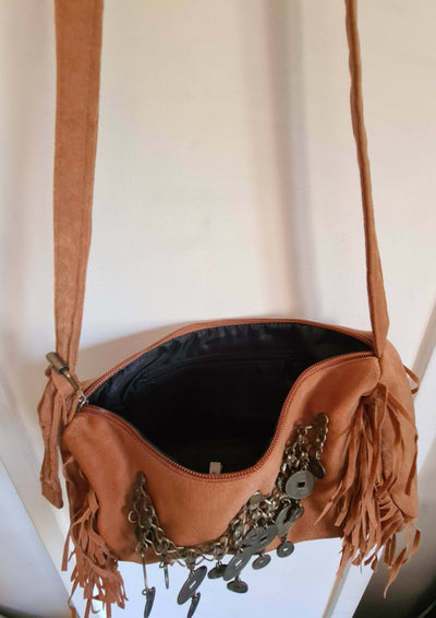 Camel Faux Suede Baguette Bag