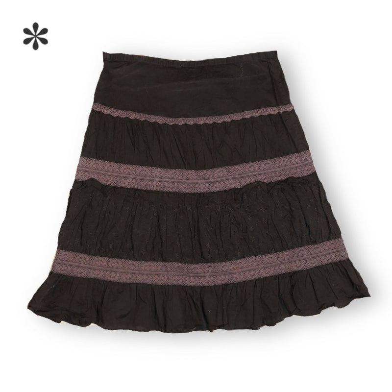 Brown Tiered Midi Skirt
