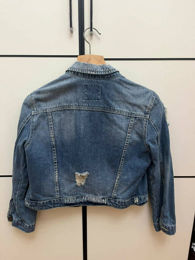 Zara Cropped Jeans Jacket 3/4 Sleeve Size L