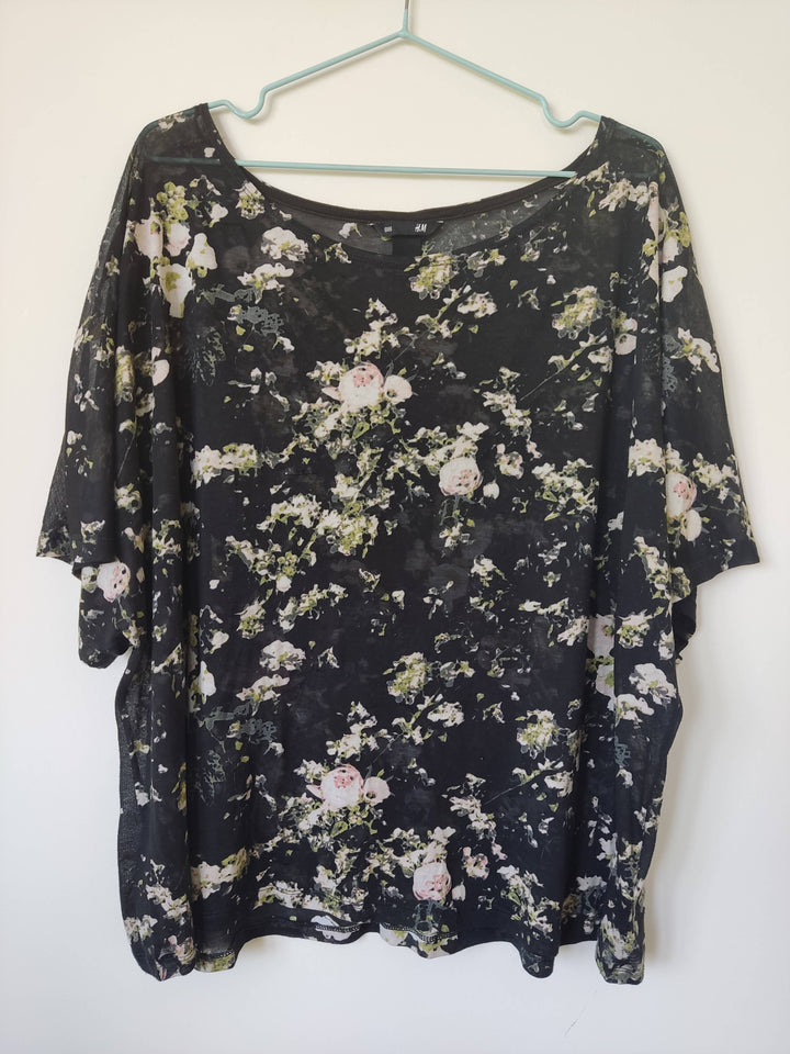 2XL Black Floral H&M Top