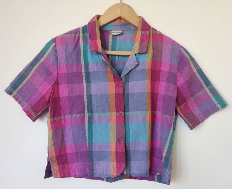 S-M Multi-Colored Cropped Vintage Blouse