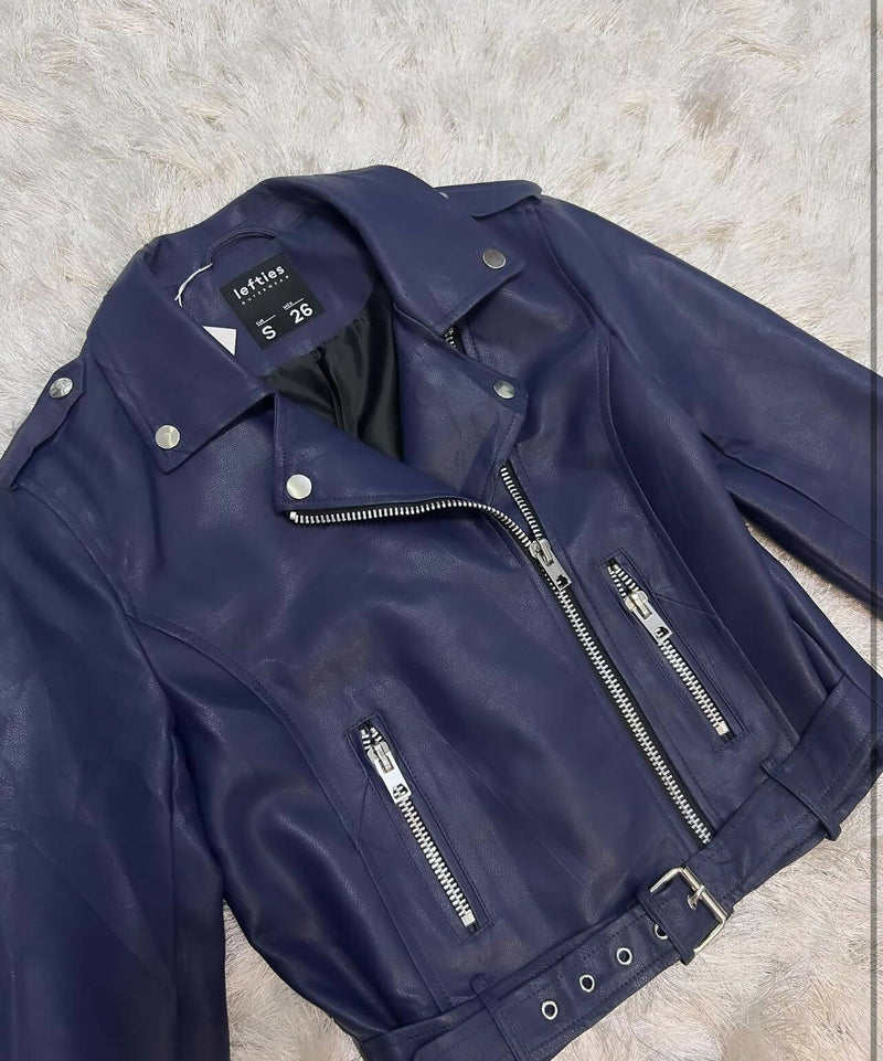 Navy leather jacket - size S