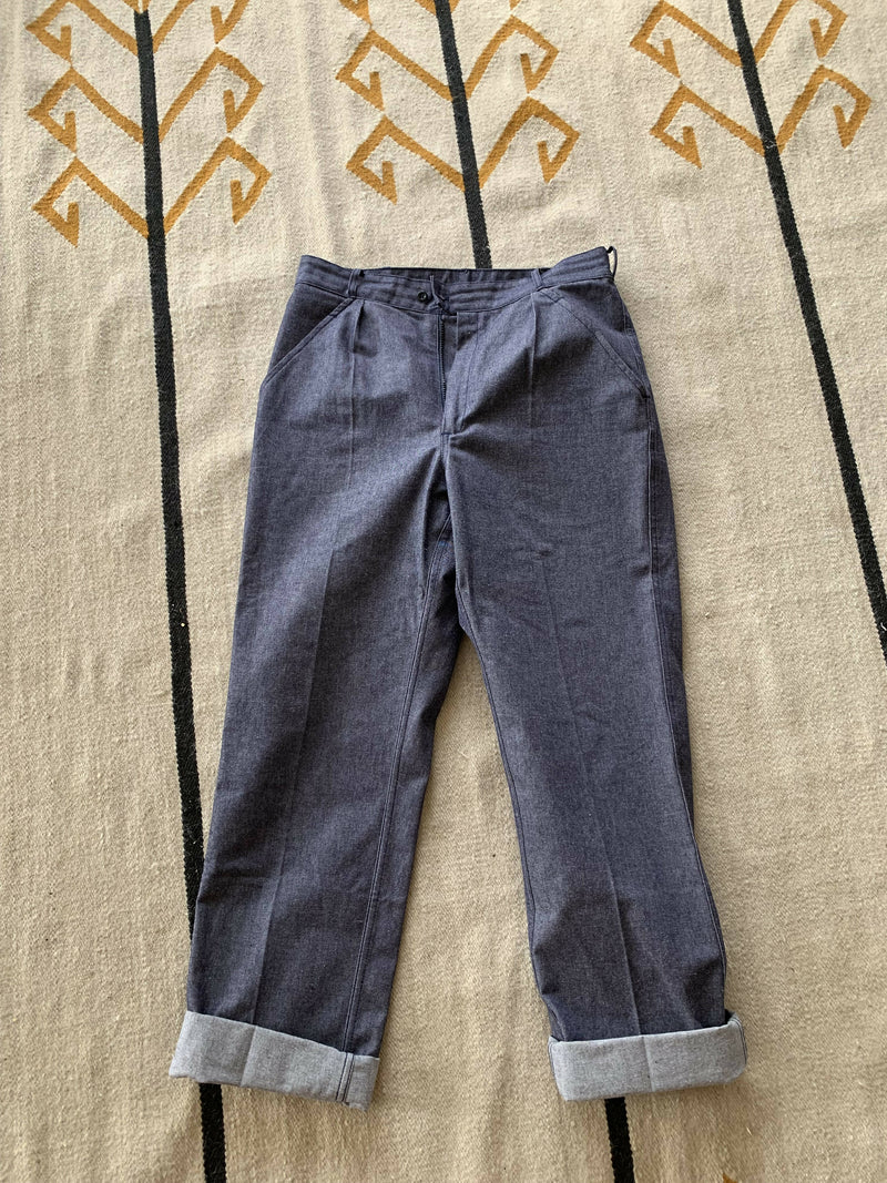 French Navy Pleated Jeans Size M