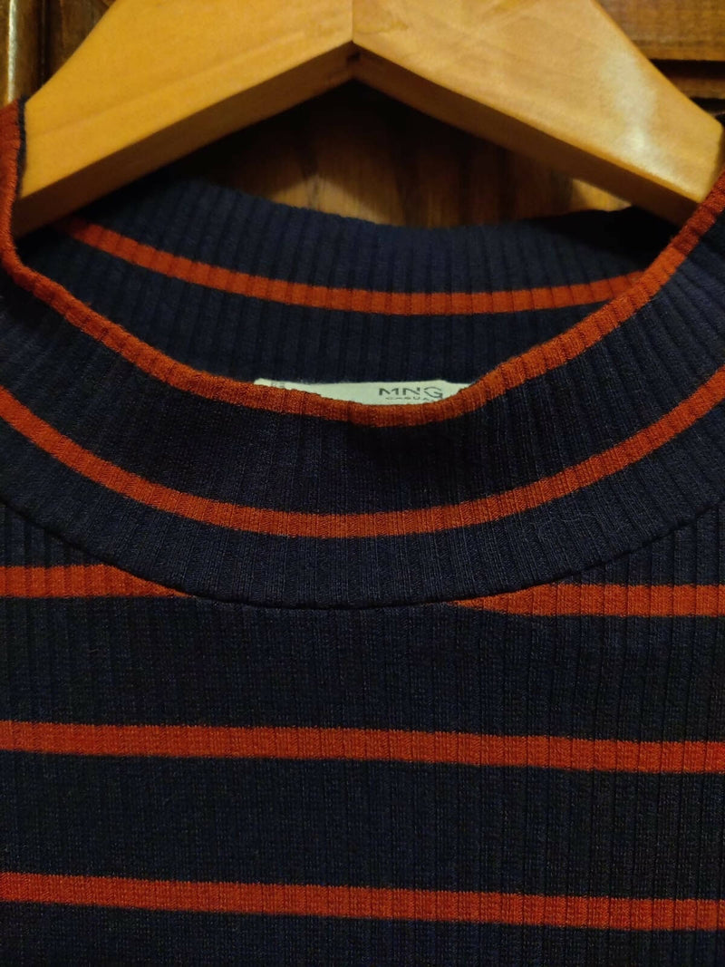 Mango Navy Orange Stripe A-line mid-length dress Size: S