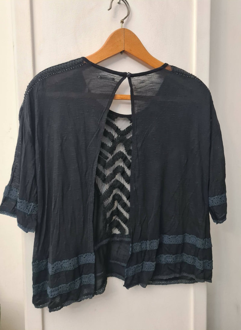 Urban Outfitters Boho Black Mesh Top With Lace NEW WITH TAG Size: XS/S