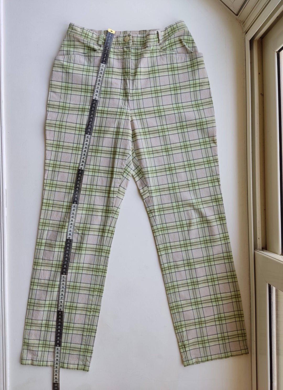 White & Green Checkered Vintage Pants