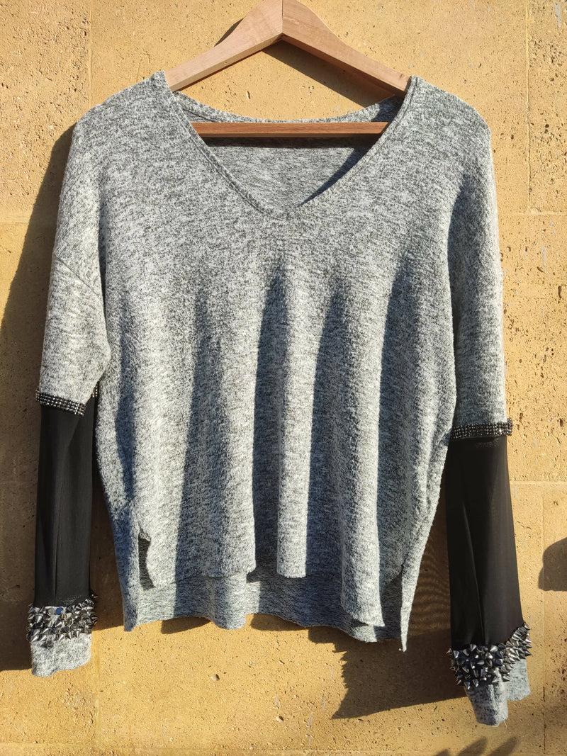 Grey Sweater with Sleeve Details Size M