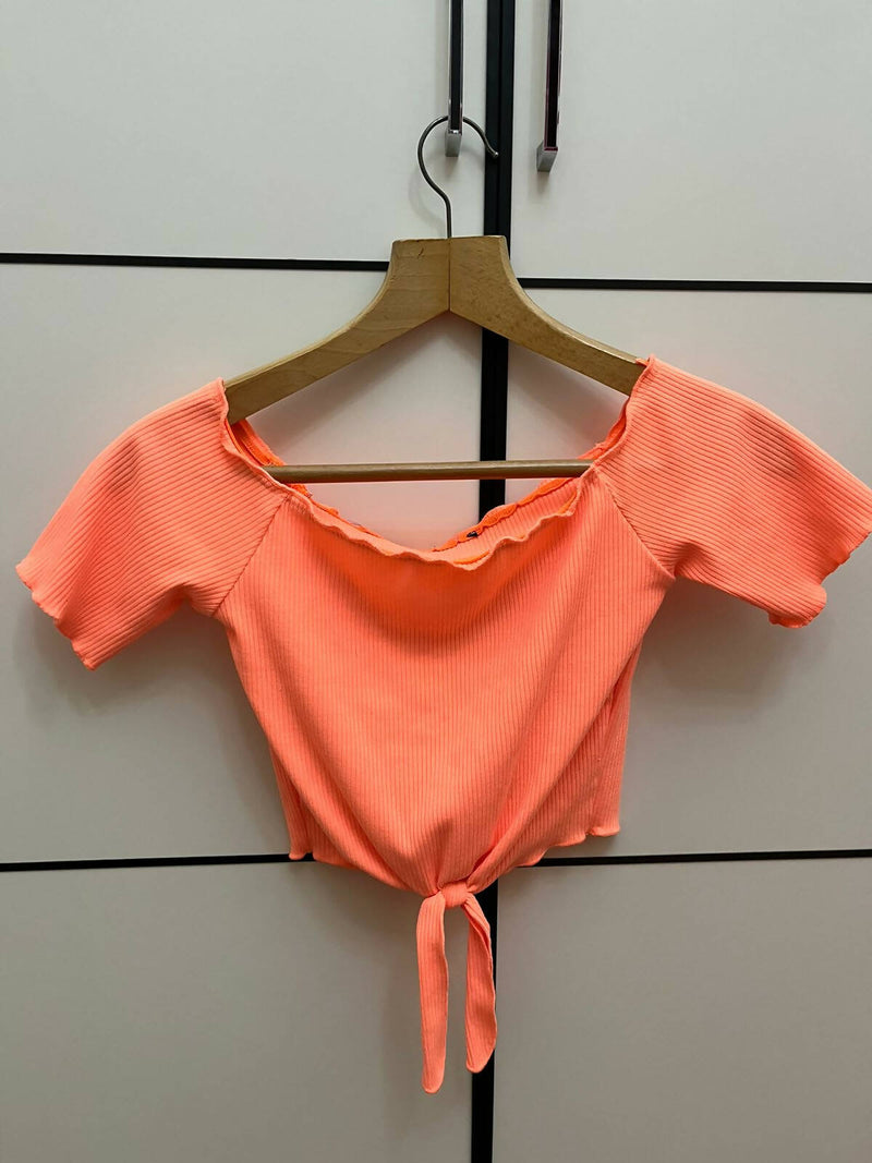 Off Shoulder Neon Pink Crop Top Size S