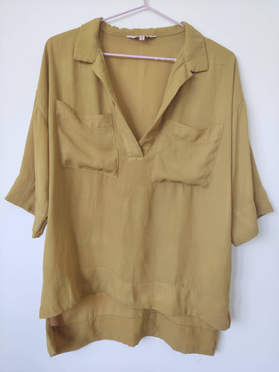 M-L Mustard Yellow Short-Sleeved Loose Top