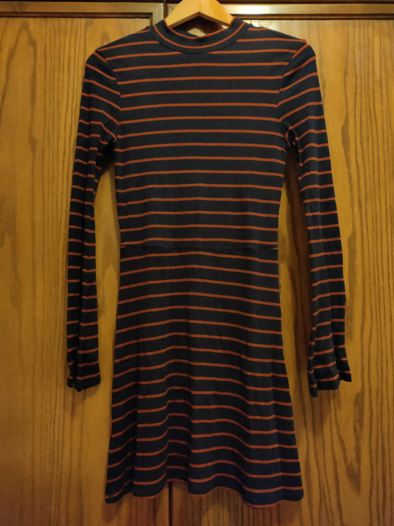 Mango Navy Orange Stripe A-line mid-length dress Size: S