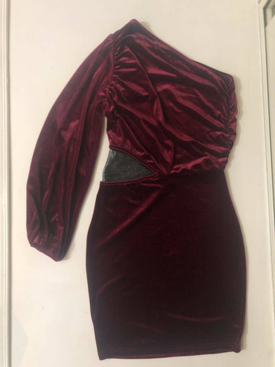 Burgundy One Shoulder Dress Size M