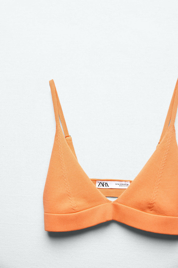 Zara Orange Knit Bralette Size S